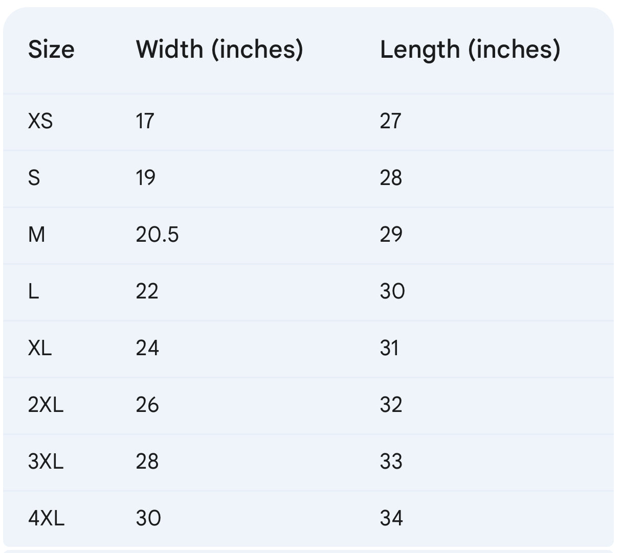 Litany Of Let Love Catholic T Shirt size chart