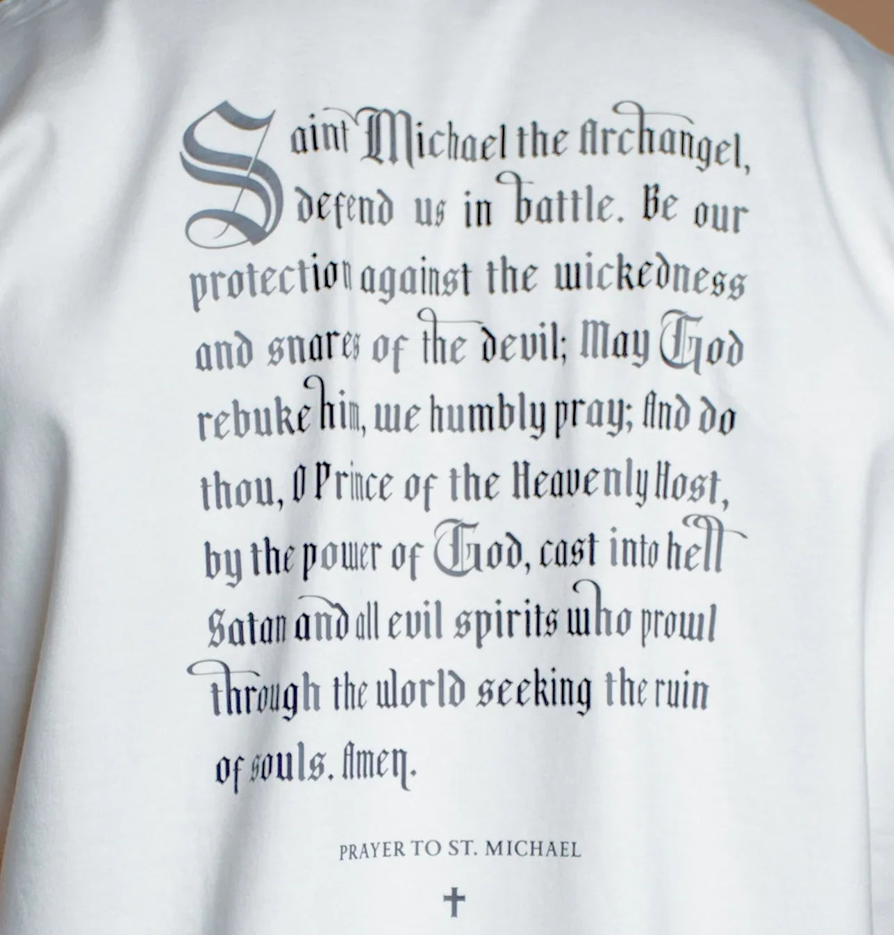 Saint Michael Defend Us In Battle Prayer Heavy Weight T-Shirt | 30 Pieces of Silver Catholic Apparel-Bone - 30 Pcs of Silver