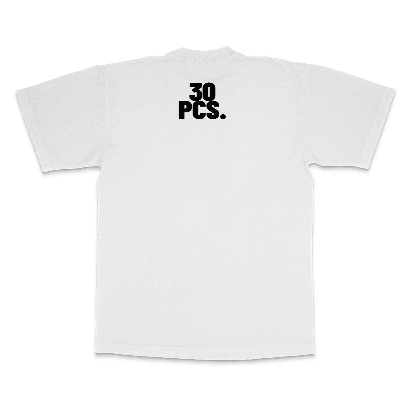 30 pcs of silver logo on back of white unisex heavyweight tee