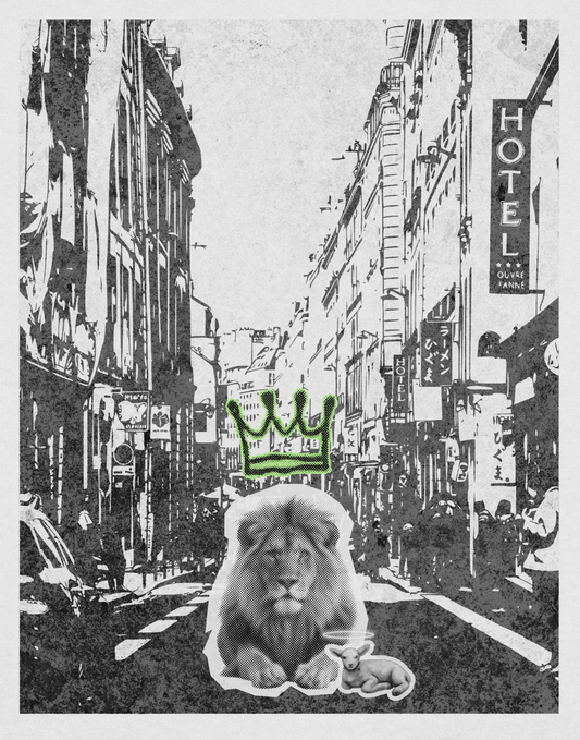 Close-up of crowned lion city graphic on Christian streetwear tank