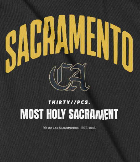 The Most Holy Sacrament Black Tee | City Saints Collection Sacramento, CA | 30 PCS. Of Silver - 30 Pcs of Silver
