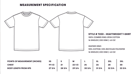 Catholic brand 30pcs size chart for heavy weight next level 7200 tshirt