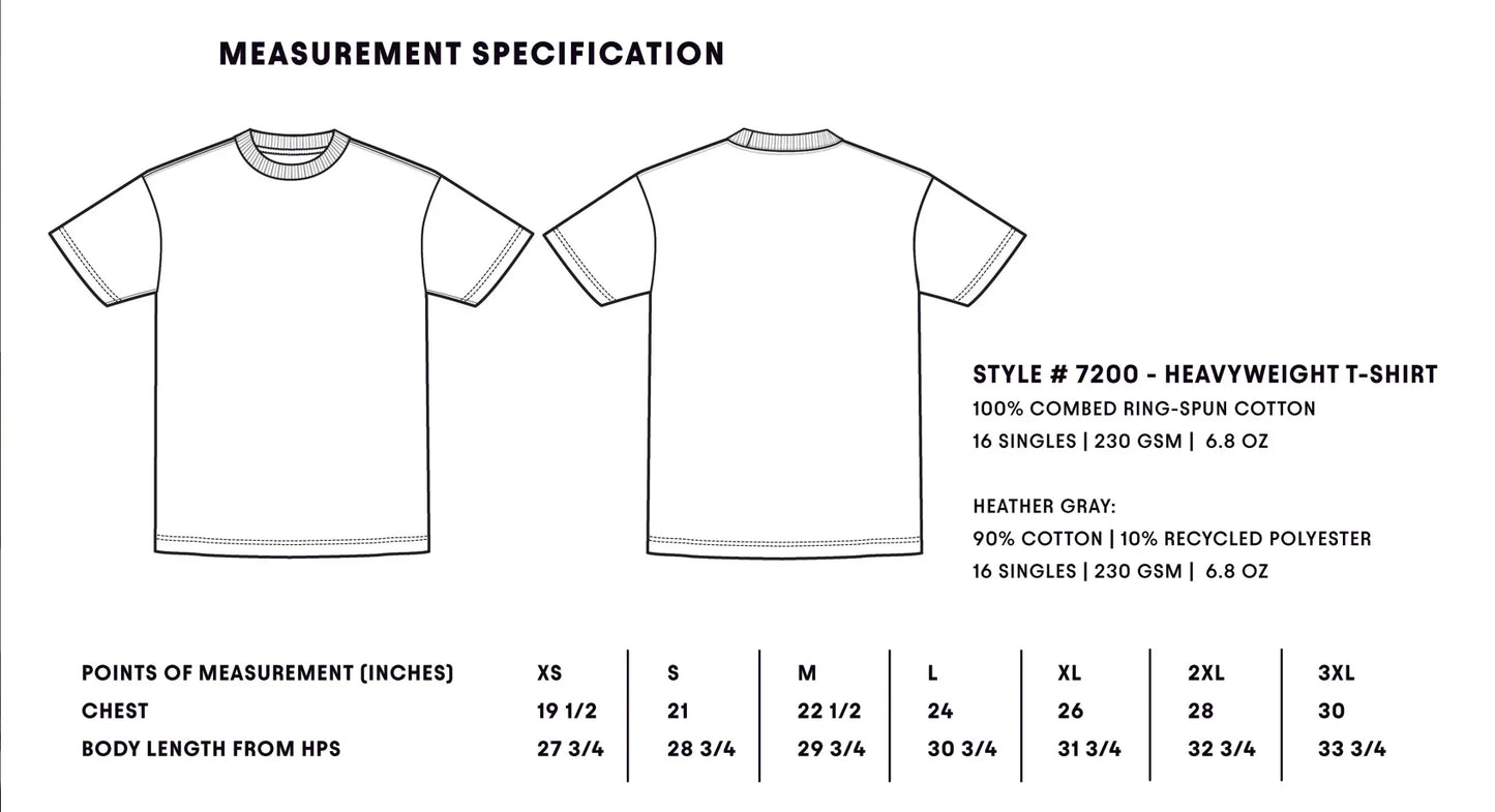 Catholic brand 30pcs size chart for heavy weight next level 7200 tshirt