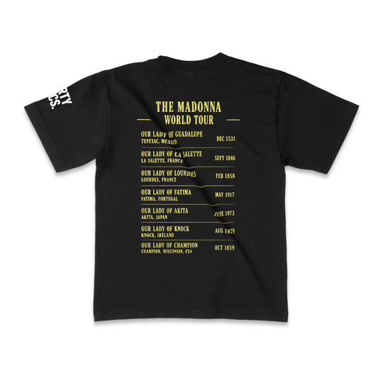 The Madonna World Tour Vintage Yellow Tee | 30 PCS. Of Silver | Black Premium Tee |