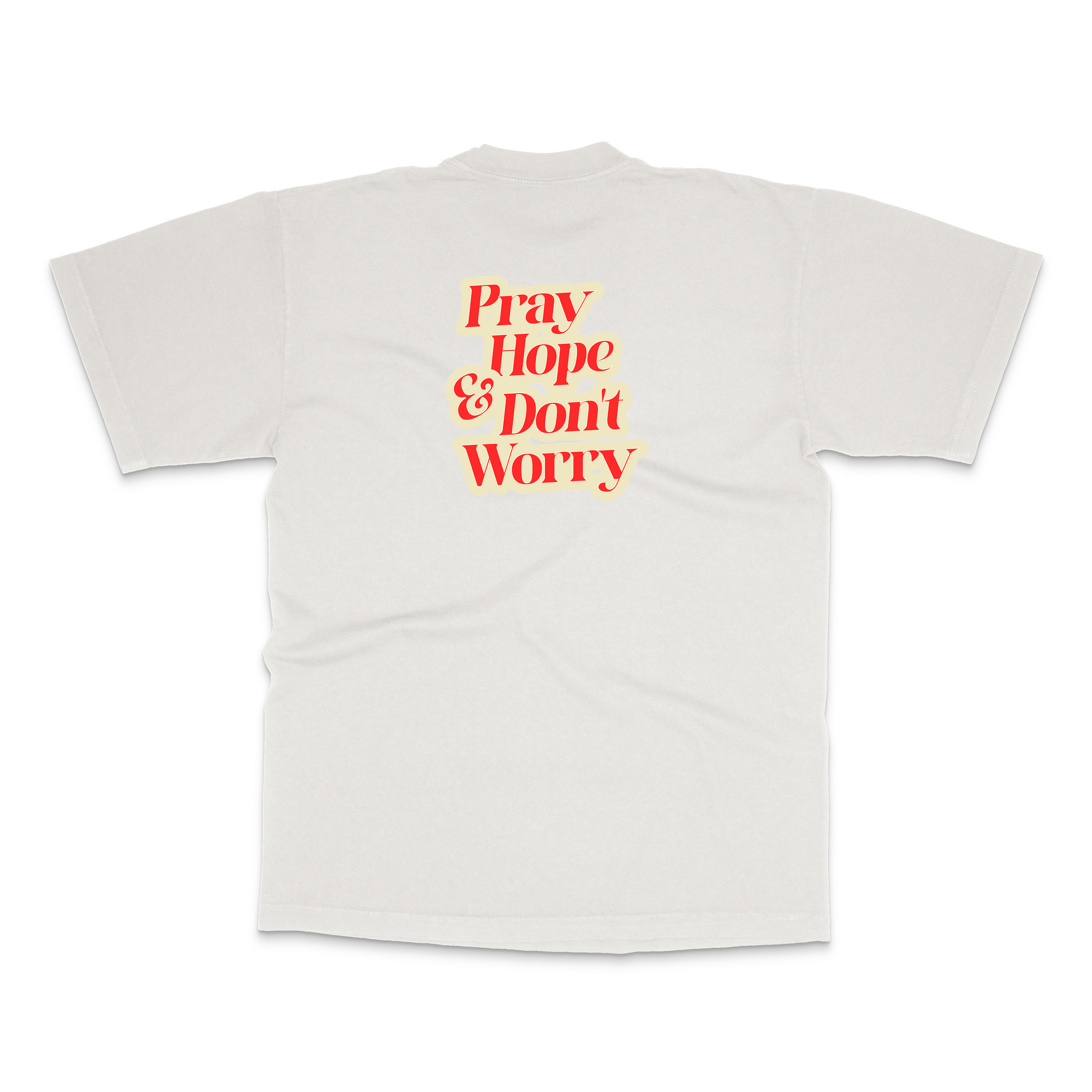 30 Pieces of Silver-The Padre Pio "Pray, Hope, And Don't Worry" Catholic T-Shirt back view