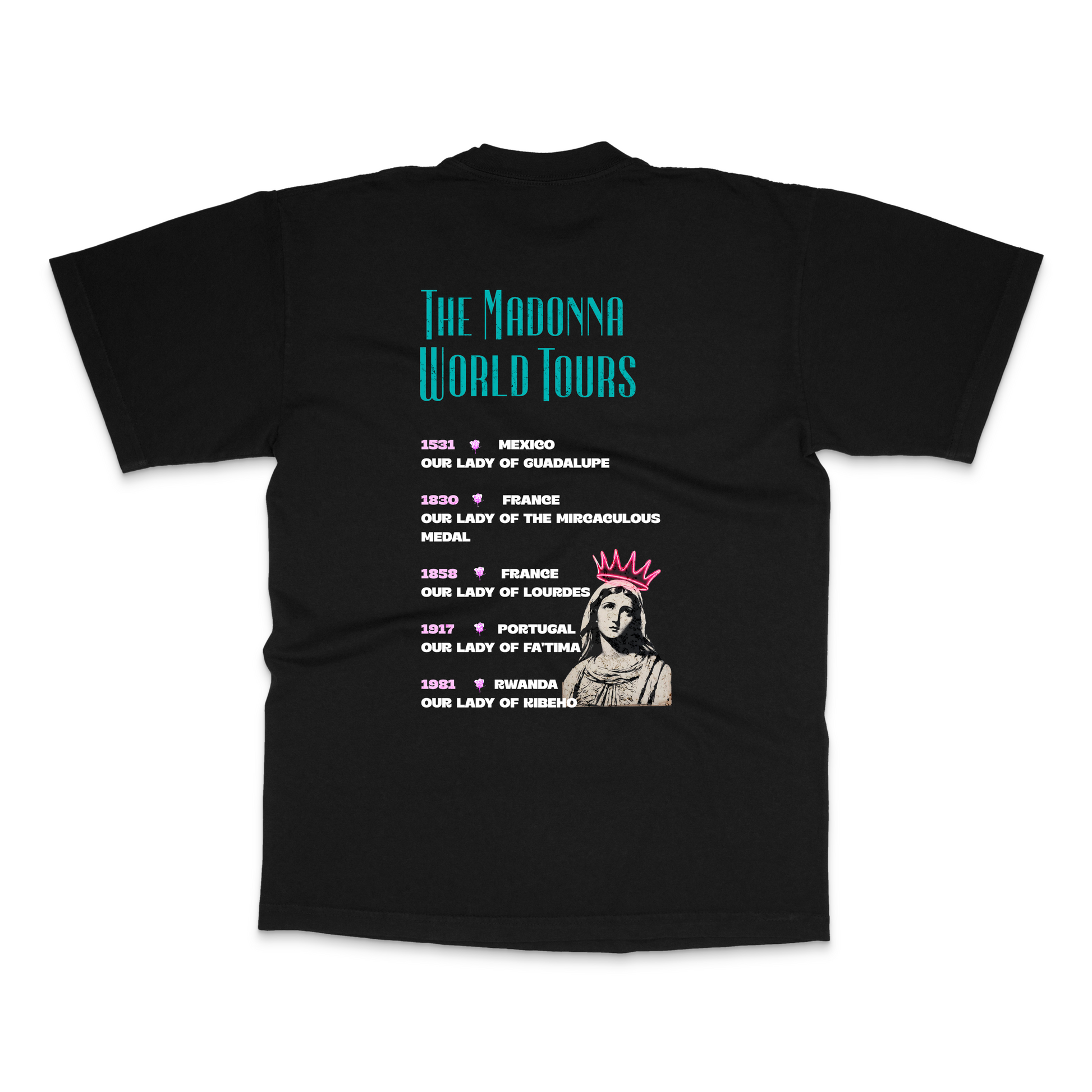 30 Pieces of Silver Madonna World Tour Catholic-T-Shirt – black, back view