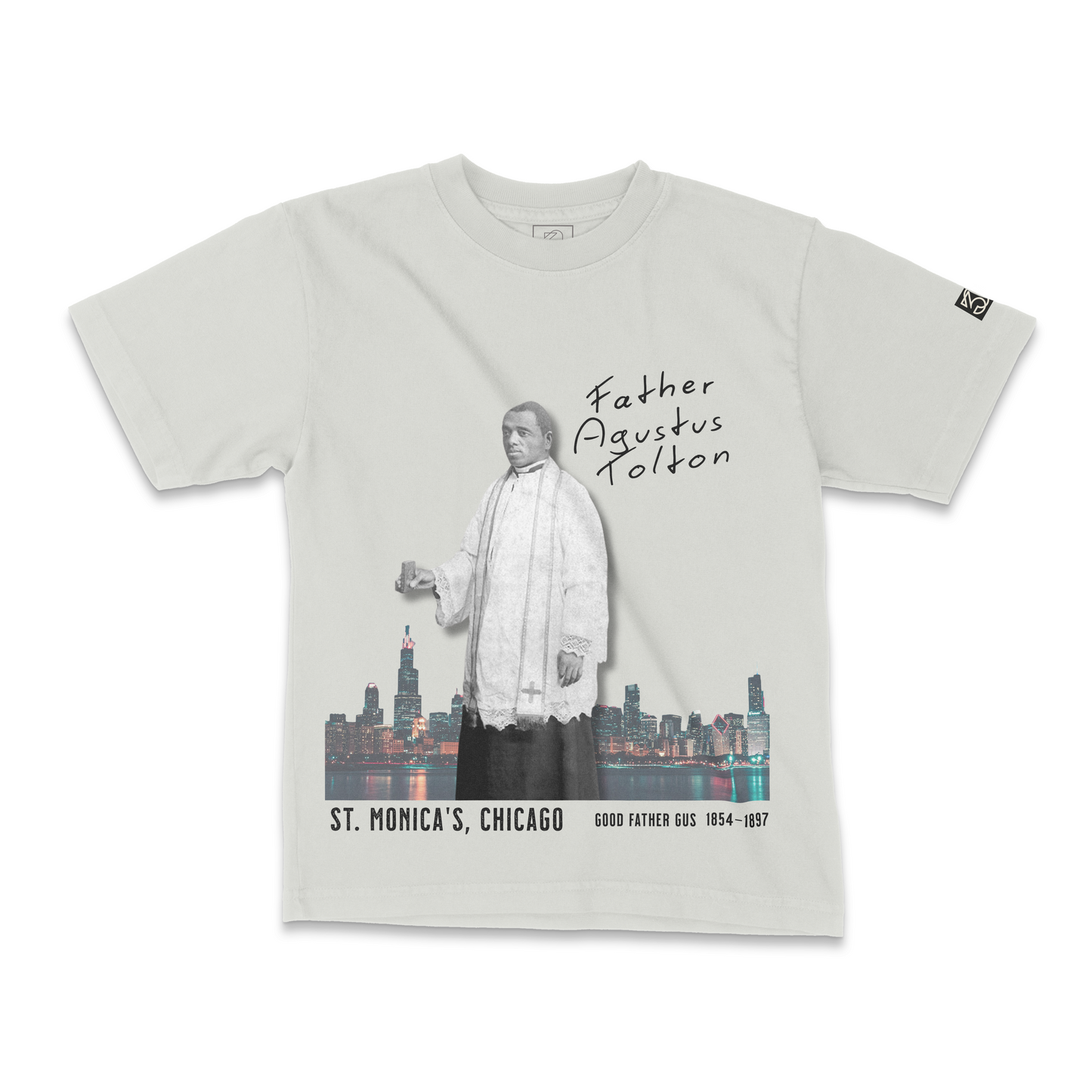 Father Agustus Tolton Tribute Tee| City Saints Collection Chicago | 30PCS Of Silver Heavyweight Bone Tee