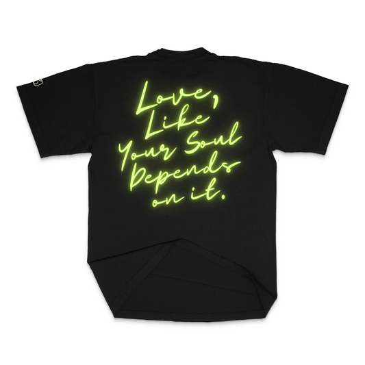 NEW Love Like Your Soul Depends On It--Neon Yellow Heavy Weight T-Shirt | 30 Pieces of Silver Catholic Apparel-Black