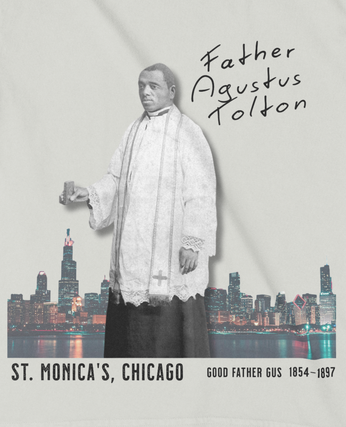 Father Agustus Tolton Tribute Tee| City Saints Collection Chicago | 30 PCS Of Silver Heavyweight Bone Tee - 30 Pcs of Silver 