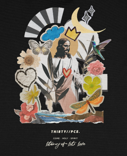 The Litany Of Let Love | Divine Collage Collection Tee | 30 PCS. Of Silver - 30 Pcs of Silver 