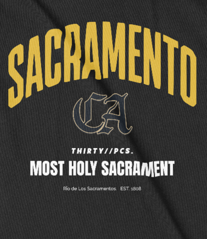 The Most Holy Sacrament Black Tee | City Saints Collection Sacramento, CA | 30 PCS. Of Silver - 30 Pcs of Silver 