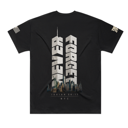 August 28 Delivery: The Unforgotten NYC Tee | Tunnel To Towers Foundation | 30 PCS. | Premium Drop Shoulder Heavyweight Black |