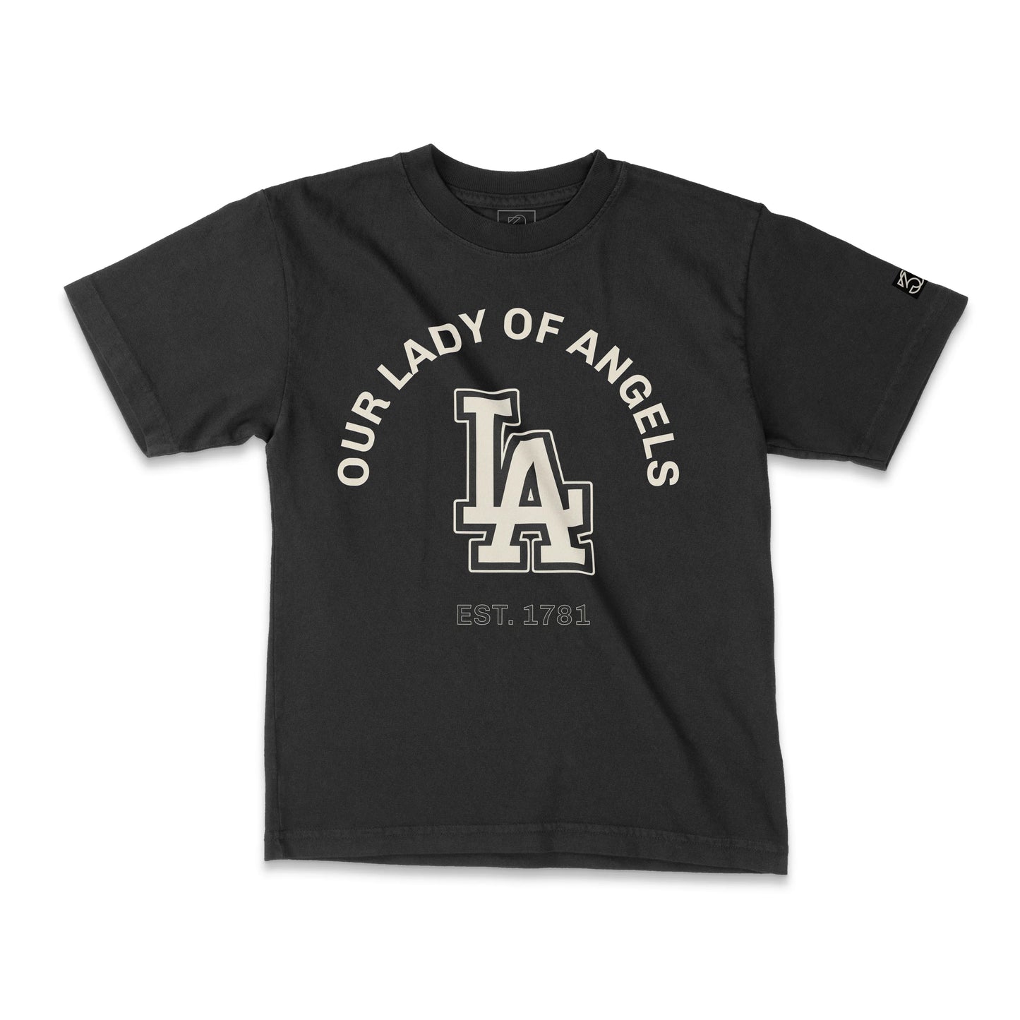 Our Lady Of Angels Heavyweight Tee | Los Angeles | 30PCS. Of Silver Front