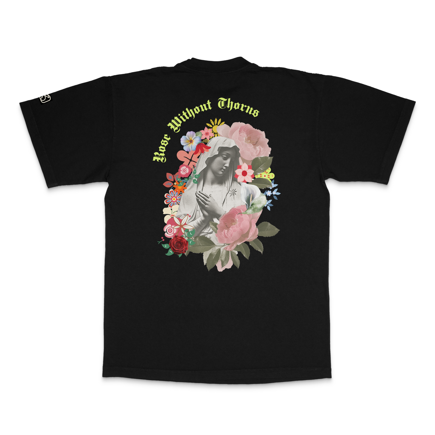 Rose Without Thorns- Heavyweight Tee | Divine Collage Collection | 30 Pieces of Silver Catholic Apparel - Tan - 30 Pcs of Silver 